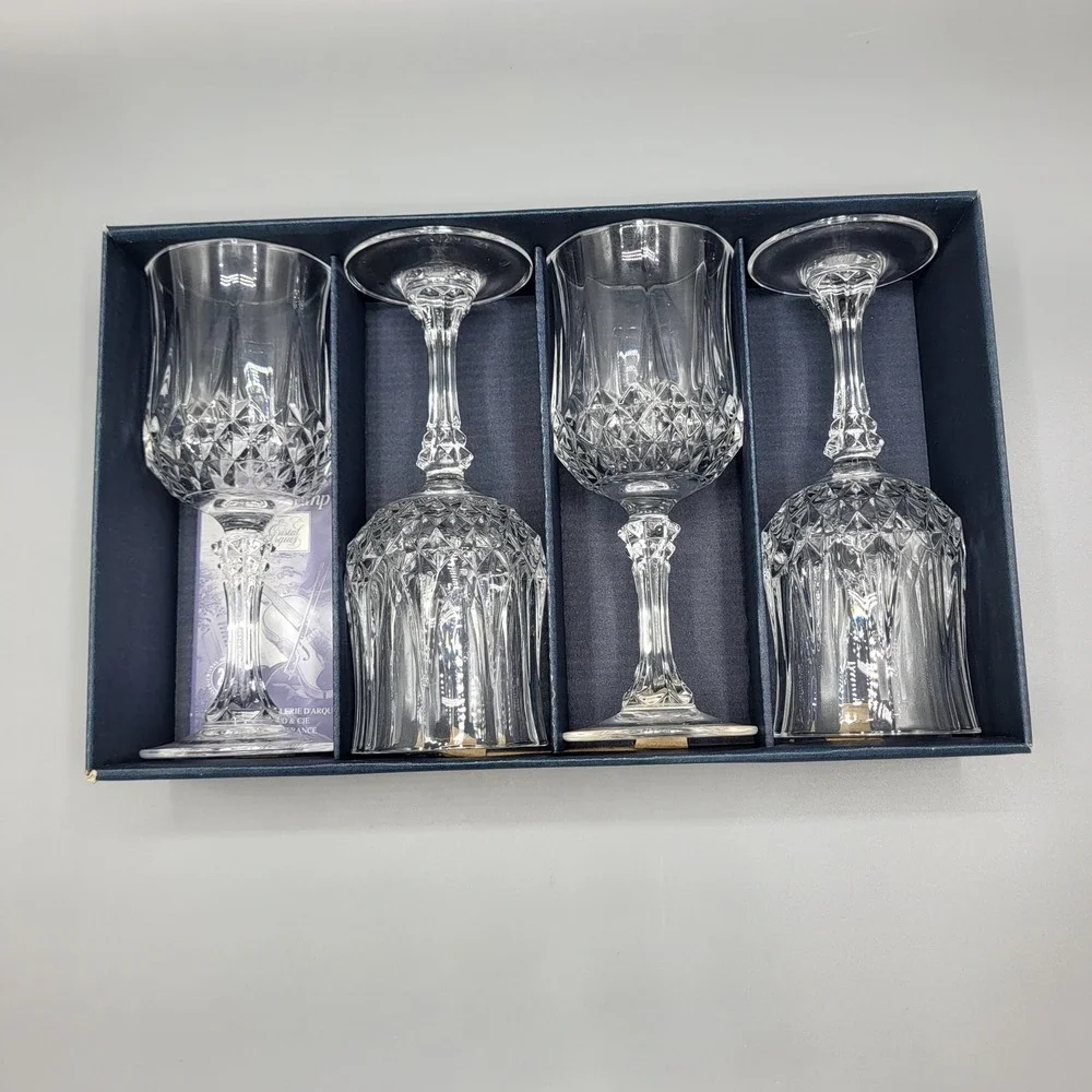 Cristal d Arques Longchamp Wine Glasses Set of 4 24% Lead Crystal Clear France